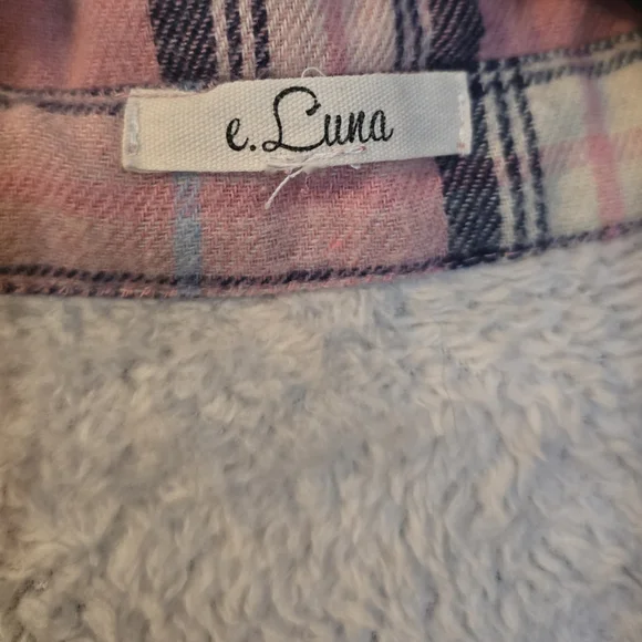 E. Luna Pink Plaid Button-Up Flannel Shirt 3X - Picture 3 of 5